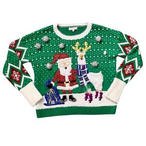 Hooked Up Christmas Sweater Ugly Holiday Santa Llama S Small